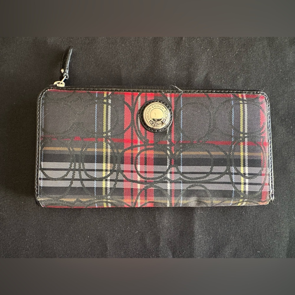 Coach Black and Red Plaid  Wallet